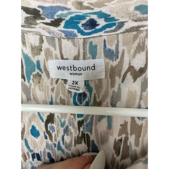 Westbound Woman Abstract Linen Button Up V Neck Blood Women's 2x Plus Sz NWOT - Picture 4 of 5